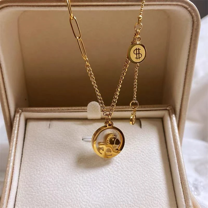 钛钢项链 马上有钱项链女小木马不掉色轻奢高级感小众不掉色饰品