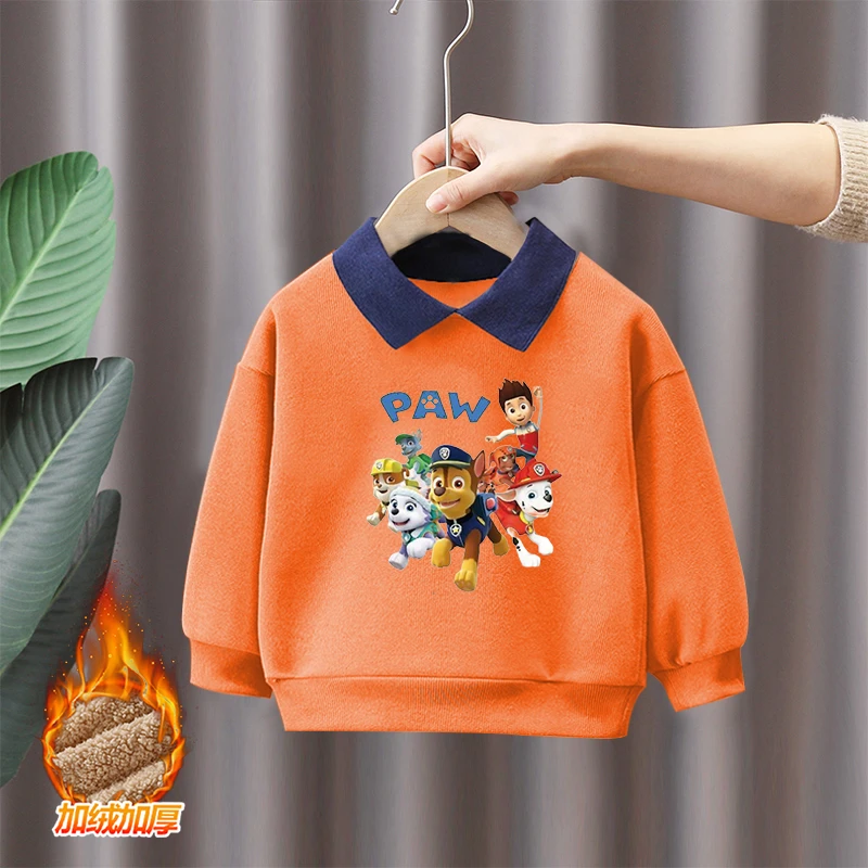 秋冬季男孩汪汪队POLO衫卫衣男童翻领潮流长袖中大童加绒加厚衣服