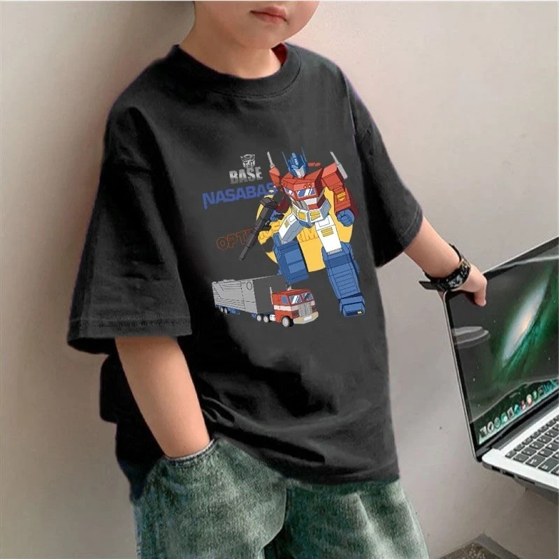 男童新款擎天柱机甲短袖T恤夏季童装帅气男孩纯棉圆领中大童上衣