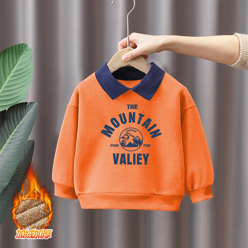秋冬季男孩翻领保暖卫衣中大童帅气潮流衣服男童加绒加厚POLO长袖