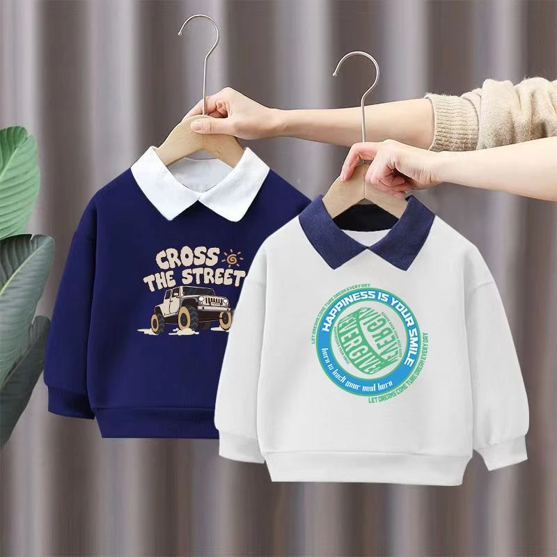 儿童新款Polo卫衣春秋帅气男童冬季上衣洋气中大童翻领打底衫童装