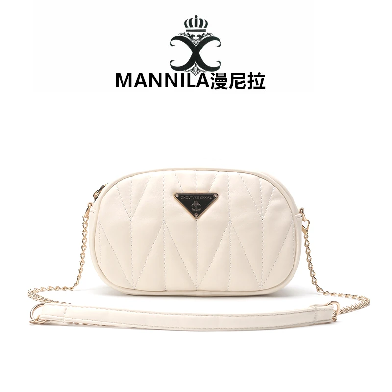 MANNILA/漫尼拉单肩链条小香风白色时尚百搭女士菱格肩包金球5718