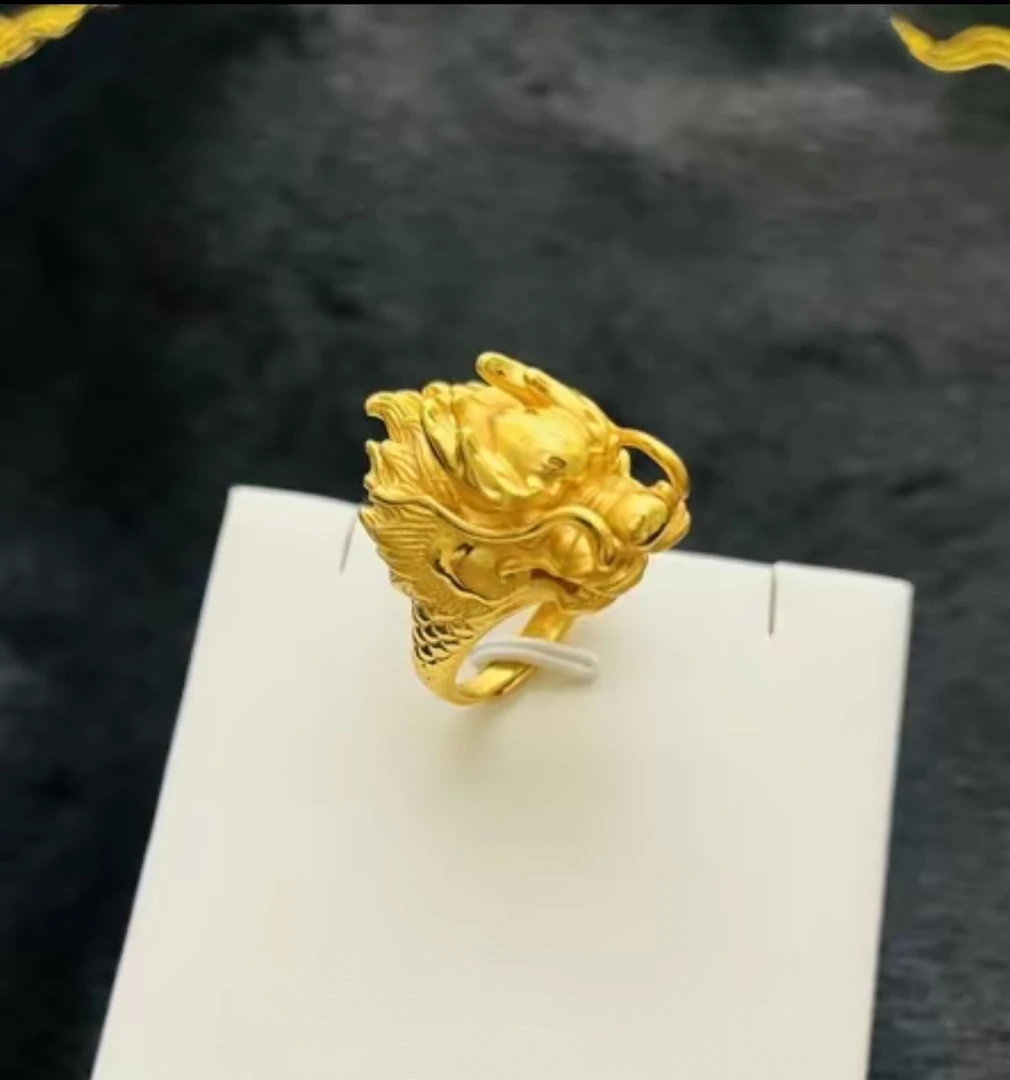合金戒指 龙头3D立体戒指金色活口