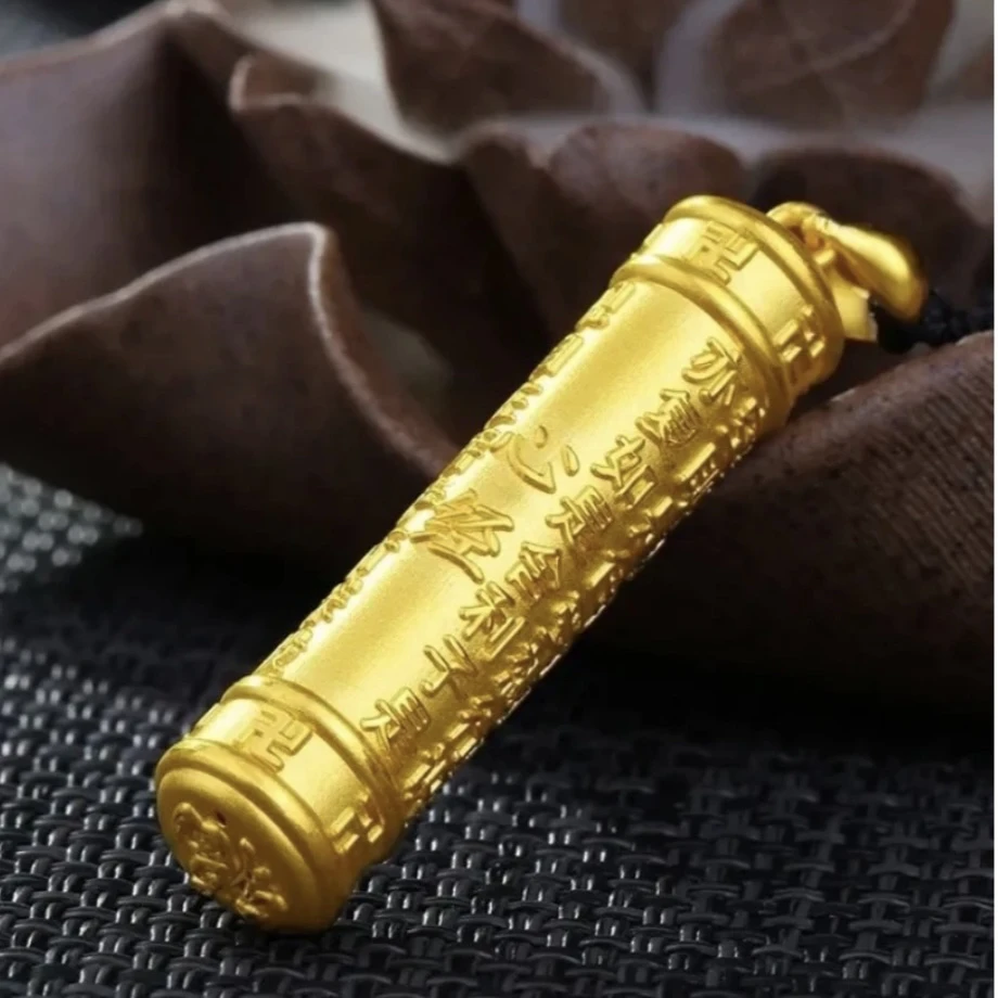 合金吊坠 心经柱吊坠男女情侣款实心时尚金色项坠饰品挂坠配绳