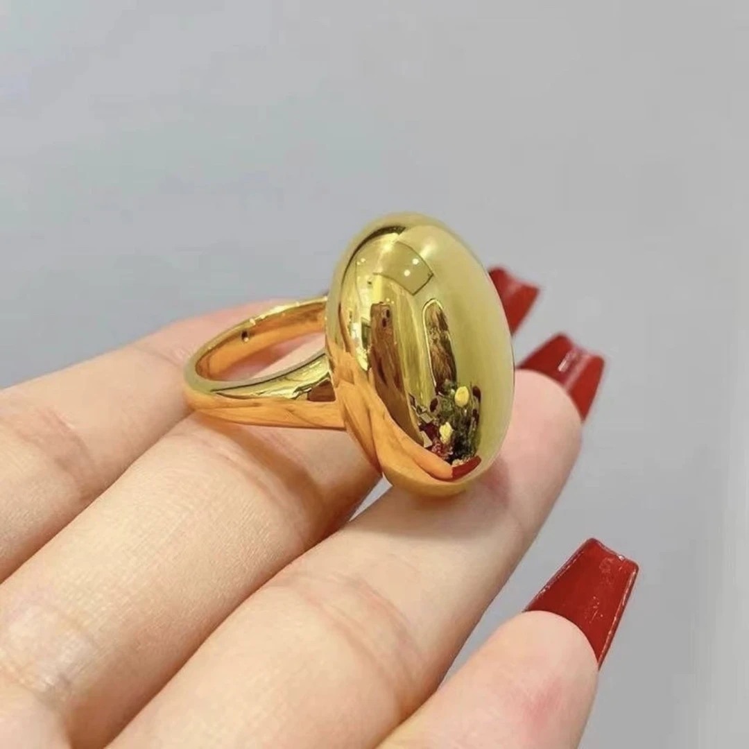 合金戒指 女款鸽子蛋光面活口金色可调节戒指指环首饰实心精致