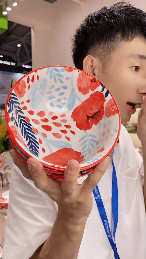 【闪购商品】陶瓷碗6英寸珠点面碗-红花(3个装)