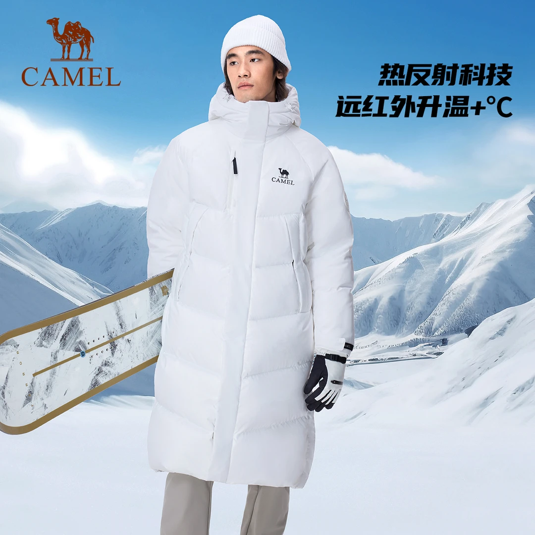 骆驼户外羽绒服冬季新款男女同款长款热反射防风防钻绒面包服7740