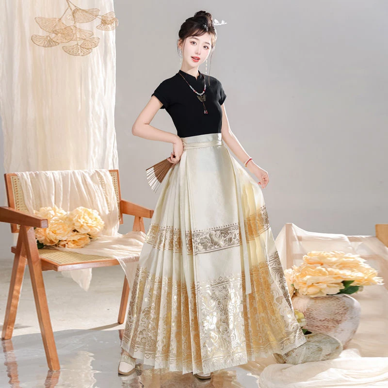 青衫吟【锦鲤】明制仿妆花织金马面裙通勤套装女新中式国风马面裙