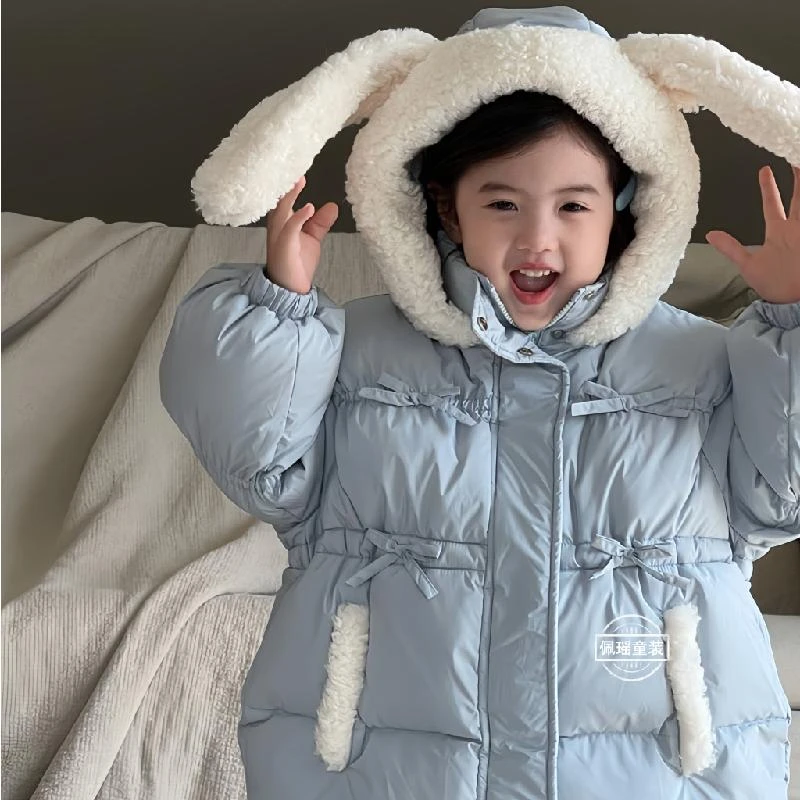 【极寒特厚真羽绒服】可爱兔大耳朵冬季女童过年服2024新款爆款