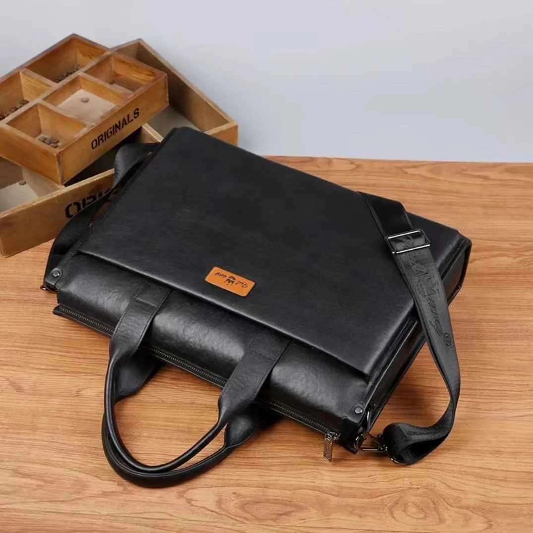 2024新款男士植鞣牛皮公文包时尚休闲商务电脑包百搭潮流大容量包