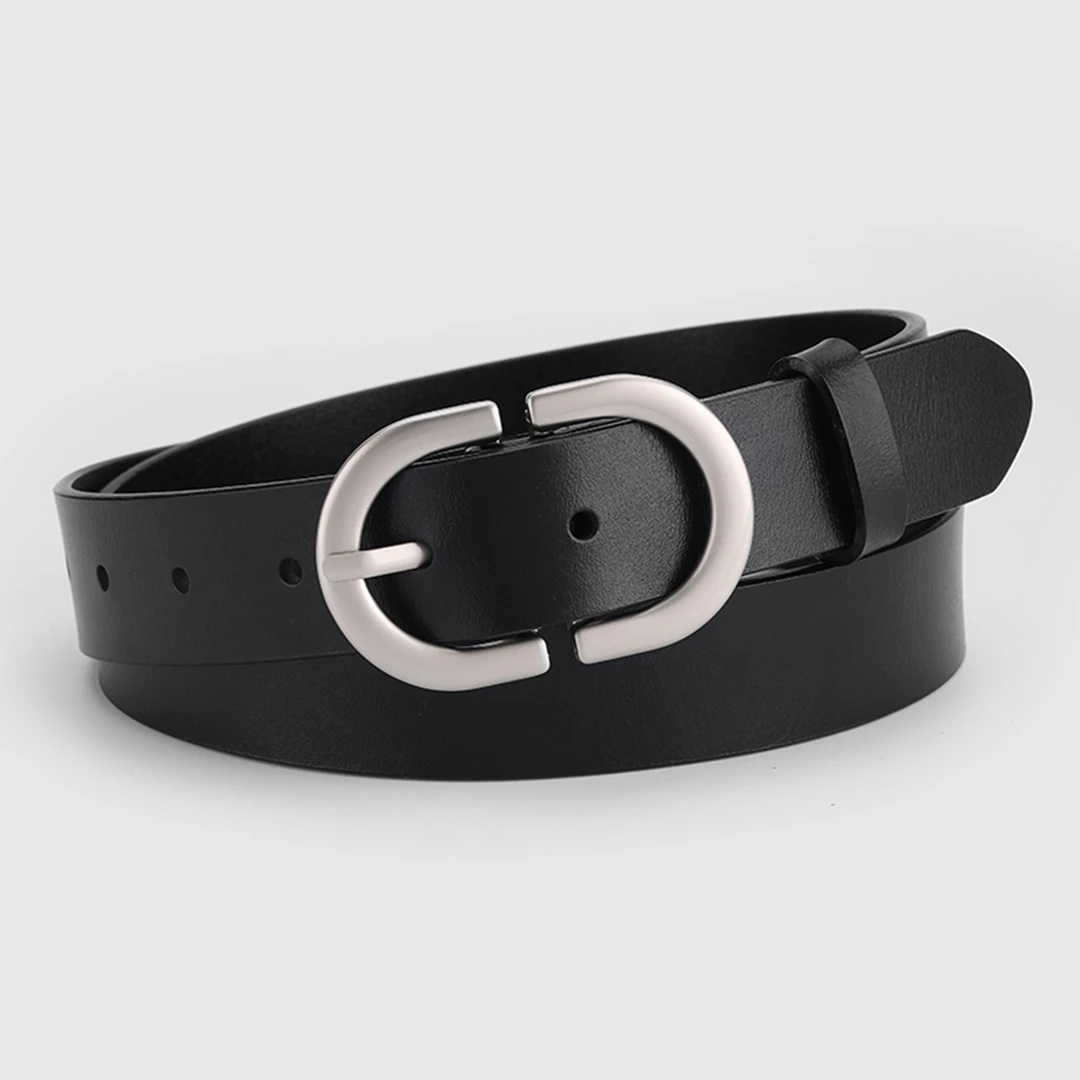 新款装饰皮带女真皮简约百搭韩版银色针扣配牛仔裤腰带女黑宽显瘦