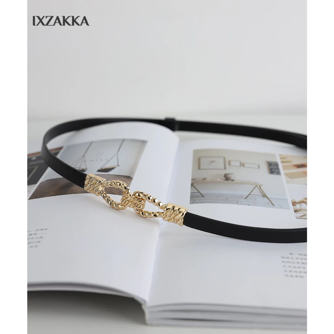 IXZAKKA小众设计ins头层牛皮女士细腰带真皮简约复古皮带气质百搭