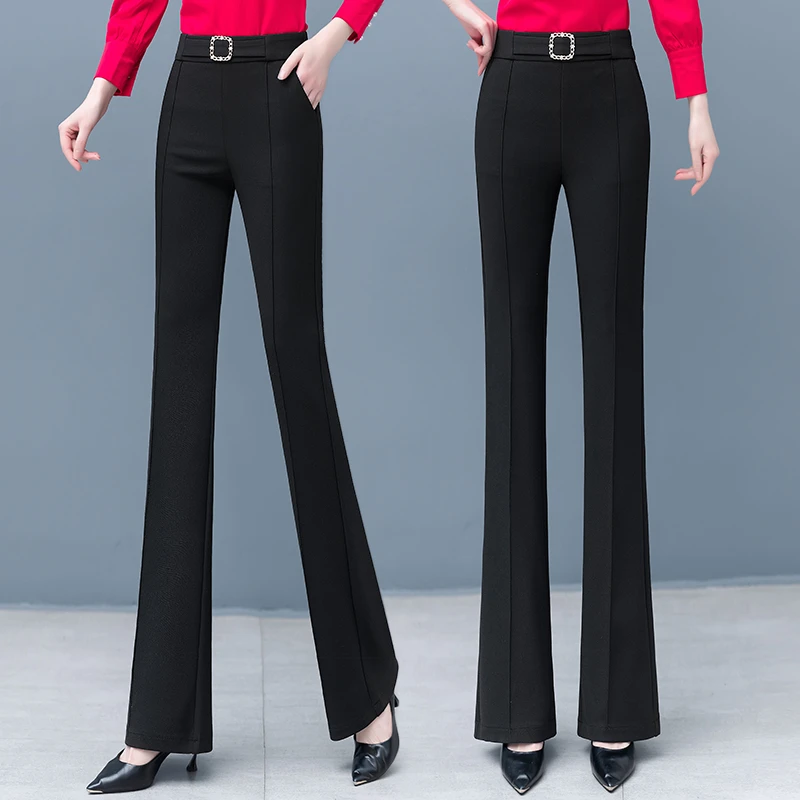 黑色喇叭裤女秋季2025新款松紧腰休闲女裤显瘦裤子微喇裤长裤