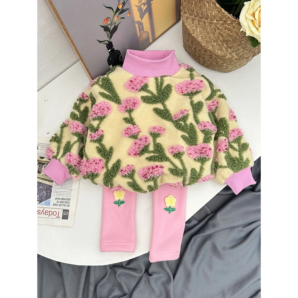 巴拉新品女童加绒卫衣套装秋冬新款儿童上衣裤子1-2岁小女孩宝宝