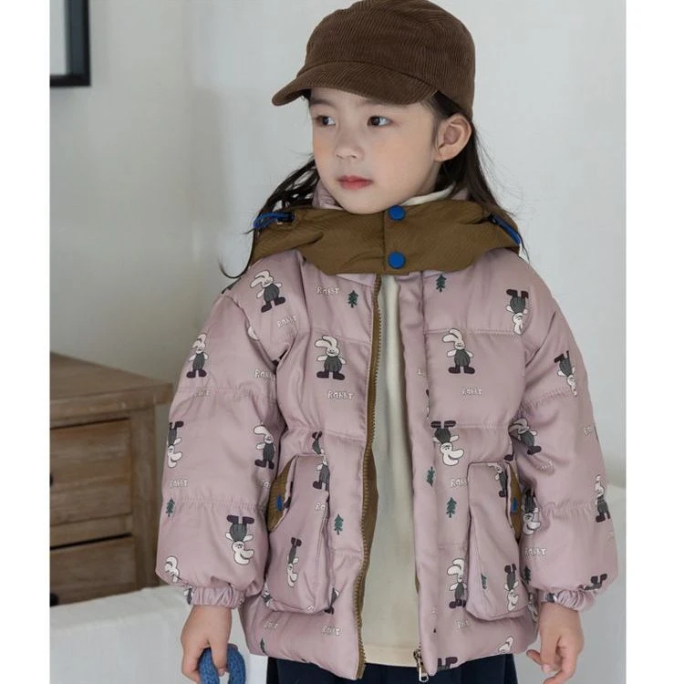 巴拉新品儿童羽绒服加厚款冬季2023新款男女童卡通拼接外套连帽保