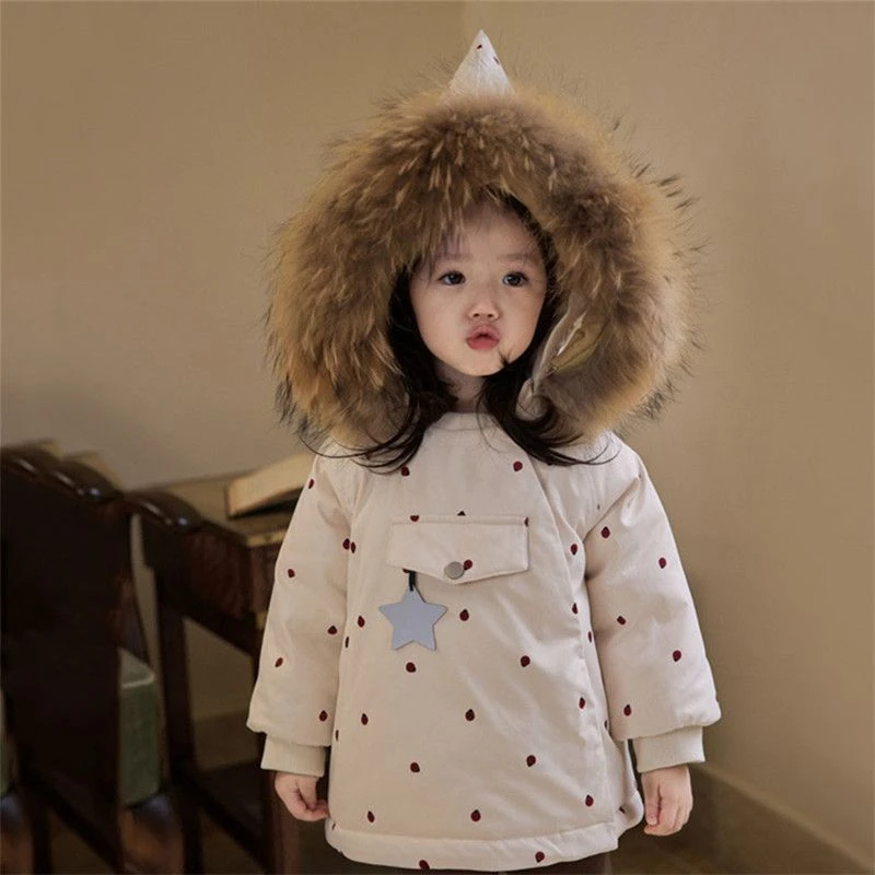 巴拉新品女宝宝棉服2023新款婴儿冬季防寒防风防雪大毛领加厚棉衣