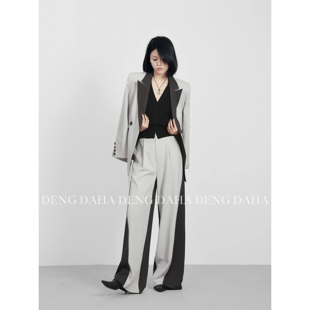 「秋日赴约」2024秋季设计感拼色宽松直筒休闲裤HBZC621118 nnassa