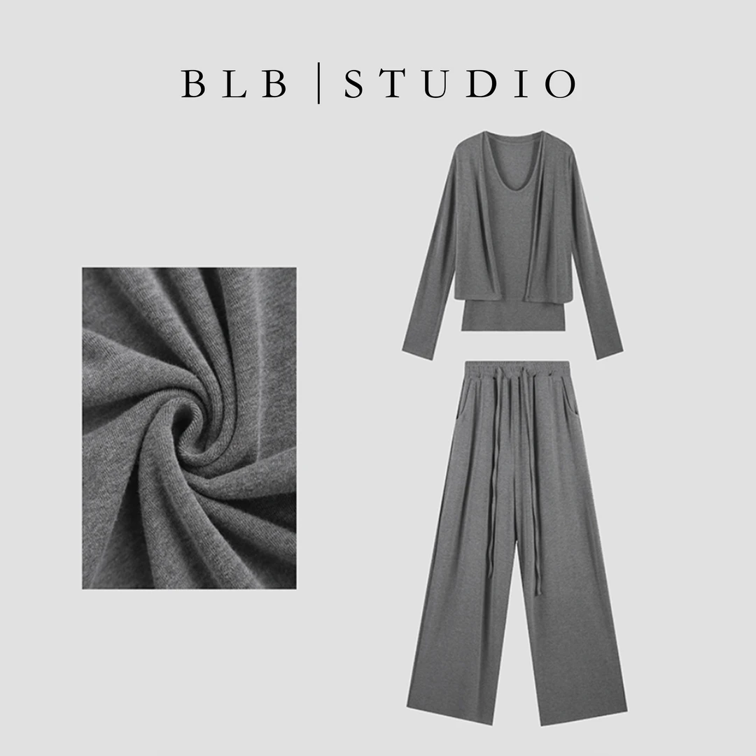 【BLB•板老板】三件套女宽松背心休闲裤灰色套装HBBU651264 nnassa