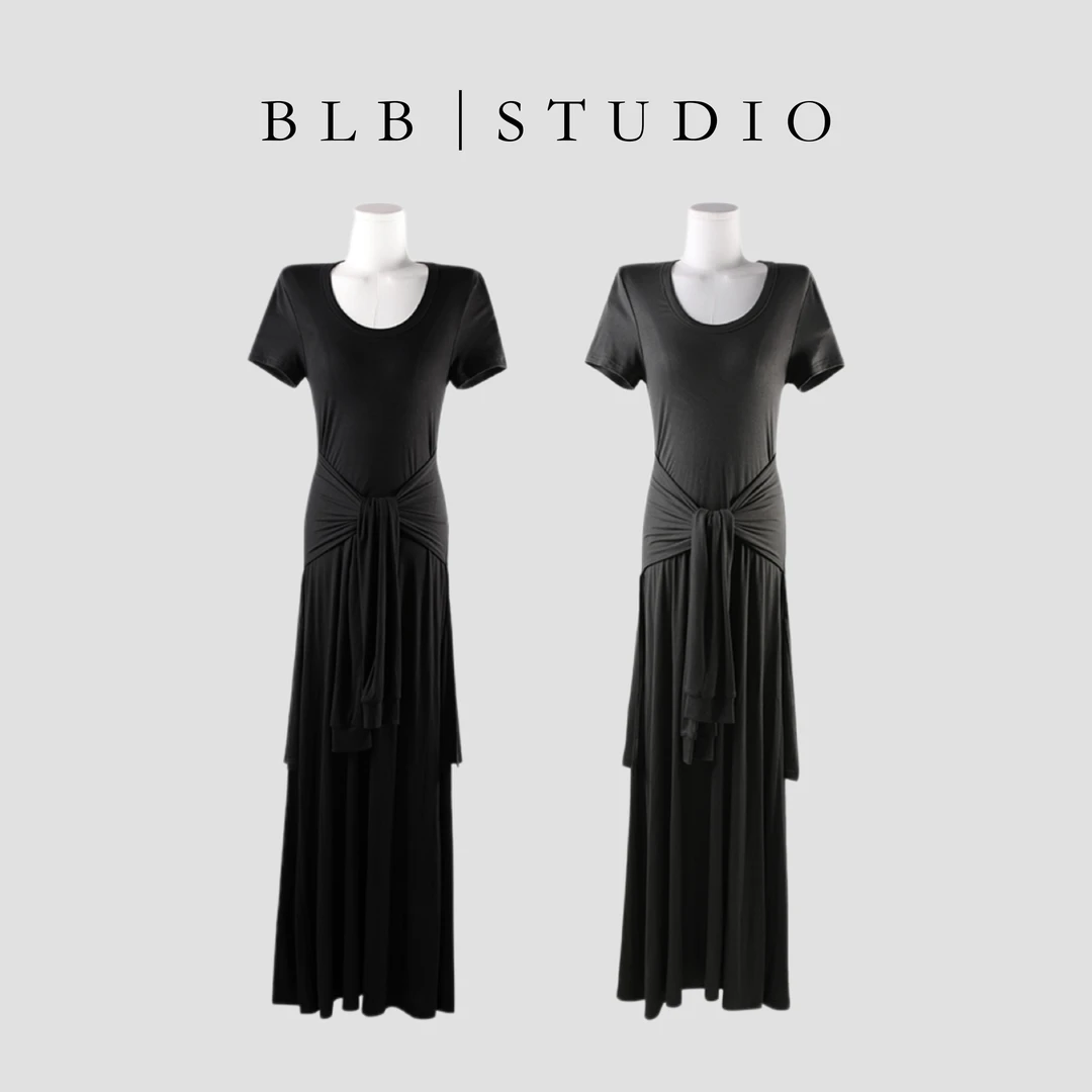 现【Ban】垂感别致绑带气质连衣裙短袖HBZC621006+HBZC621011