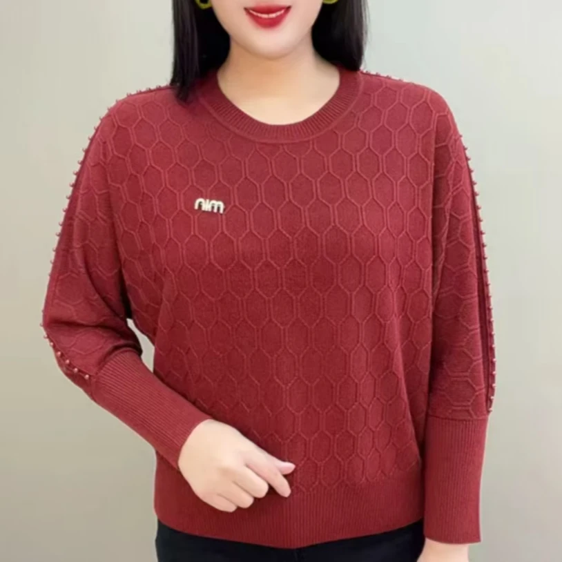 中老年妈妈装百搭减龄秋冬款针织衫2025新款宽松休闲大码打底衫女