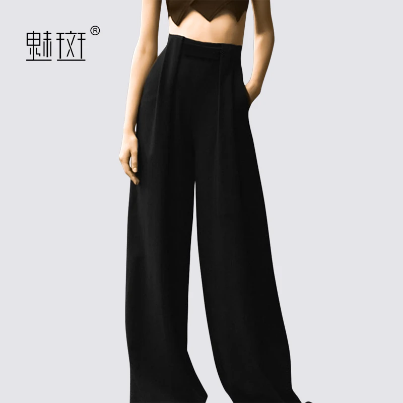 魅斑休闲西装女士阔腿宽松长裤2025夏装新款显瘦欧美设计感裤子潮