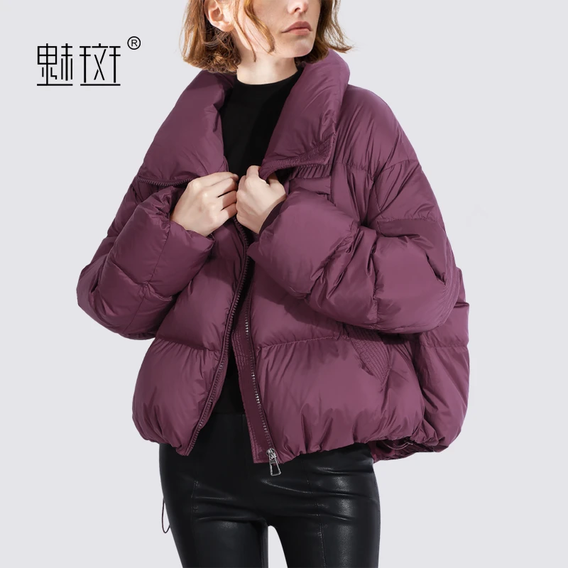 魅斑90白鸭绒美拉德羽绒服女2023新款立领短款面包服女冬季外套女