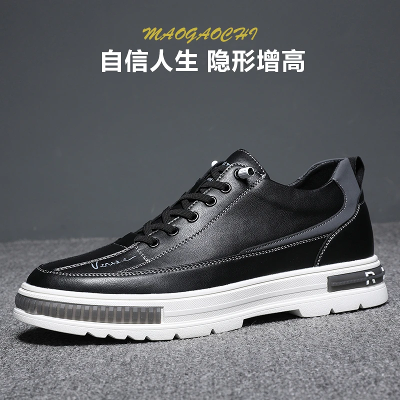 2024夏季透气新款增高鞋男士休闲运动板鞋隐形内增高一脚蹬男潮鞋