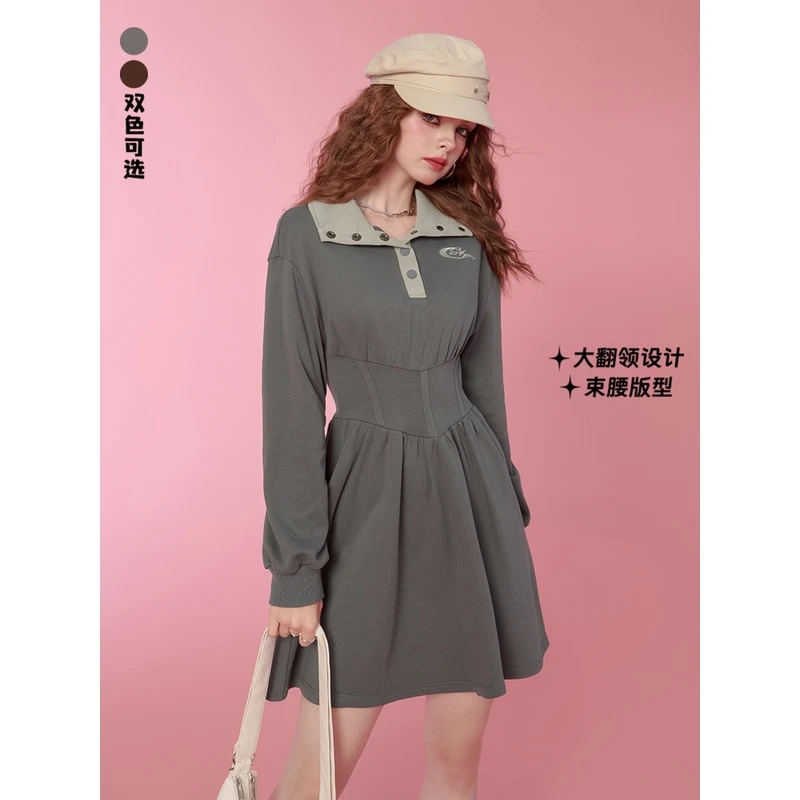 0024+【金拐子专属】盛放美式复古连衣裙女休闲长袖时尚裙子DSQ046