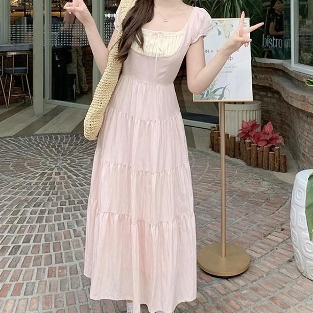 温柔风法式方领收腰连衣裙#2711（细节以直播间为准）
