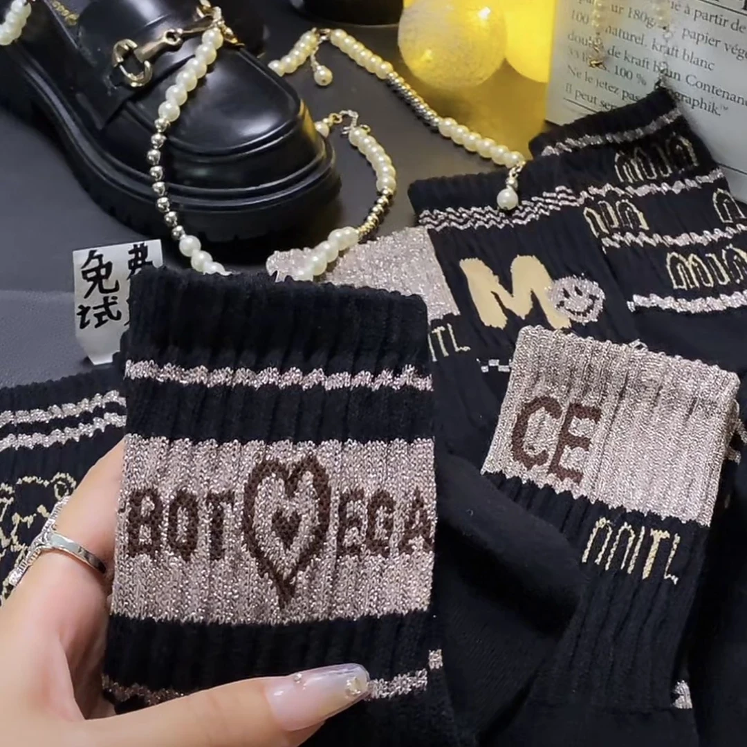 2023爆款欧洲站学院风黑色潮流堆堆袜网红百搭ins中筒秋冬吸汗袜