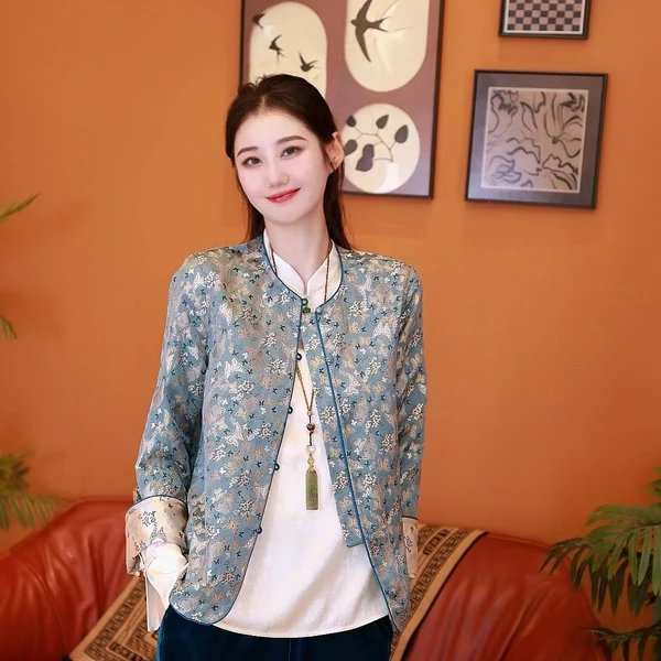 《ELFBOX》《青花》时尚气质新中式复古休闲中国风提花外套2356