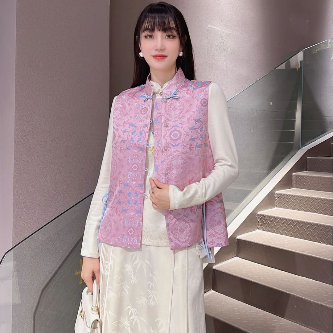 《ELFBOX》《鹤鹿同春》时尚中国风提花气质民族风中式宽松马甲7199