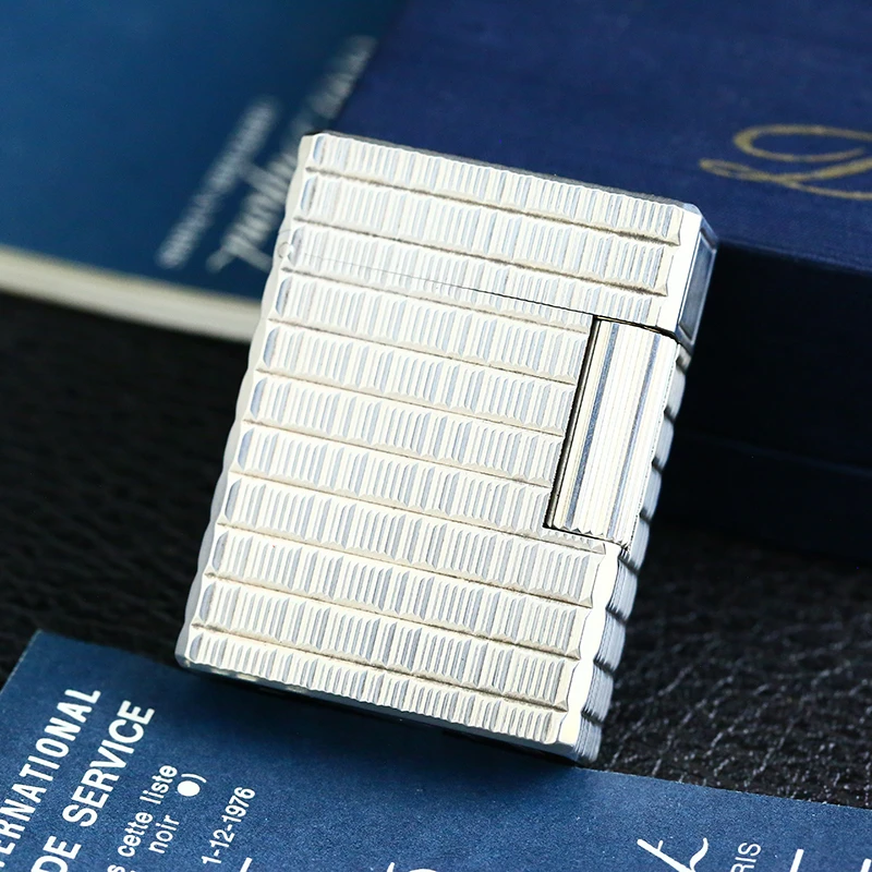 Dupont充气打火机镀银横条竖纹L1小号男士奢品烟具礼物