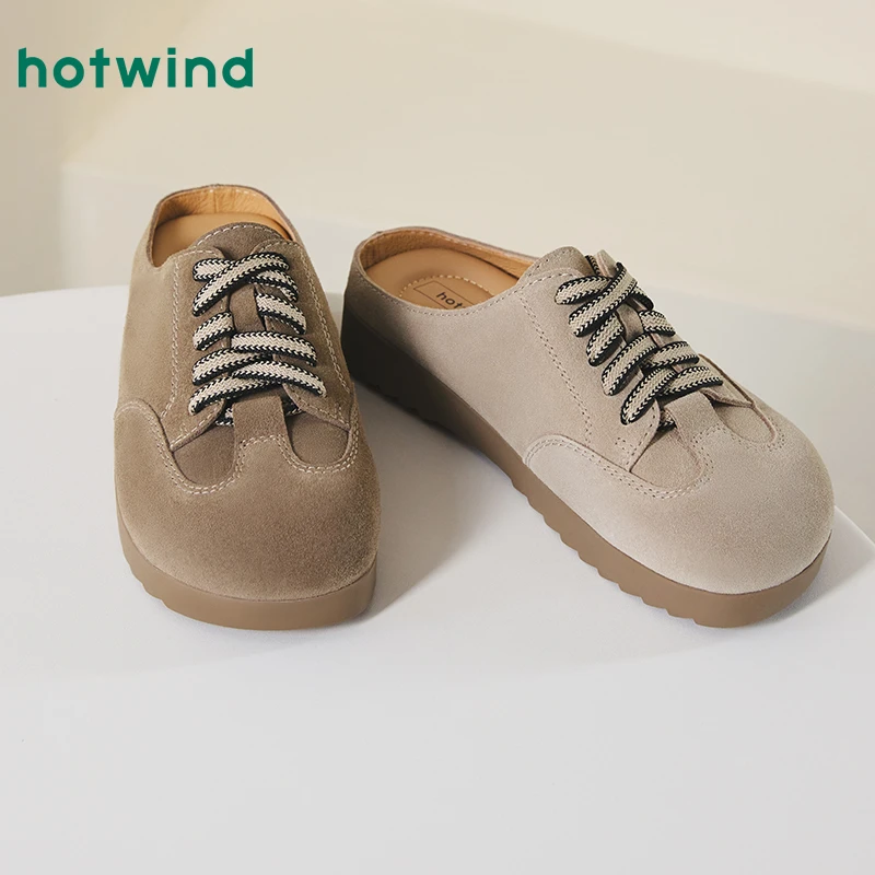 热风勃肯鞋时尚包头真皮一脚蹬女士拖鞋2025年春夏新款H15W25111