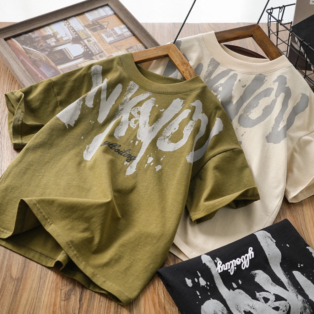 男童儿童夏季新款字母泼墨休闲短袖T恤中大童圆领上衣洋气2024038