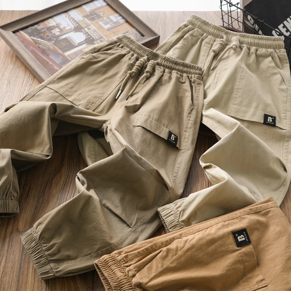 儿童男童春秋新款口袋褶皱抽绳休闲裤子中大童百搭长裤9298