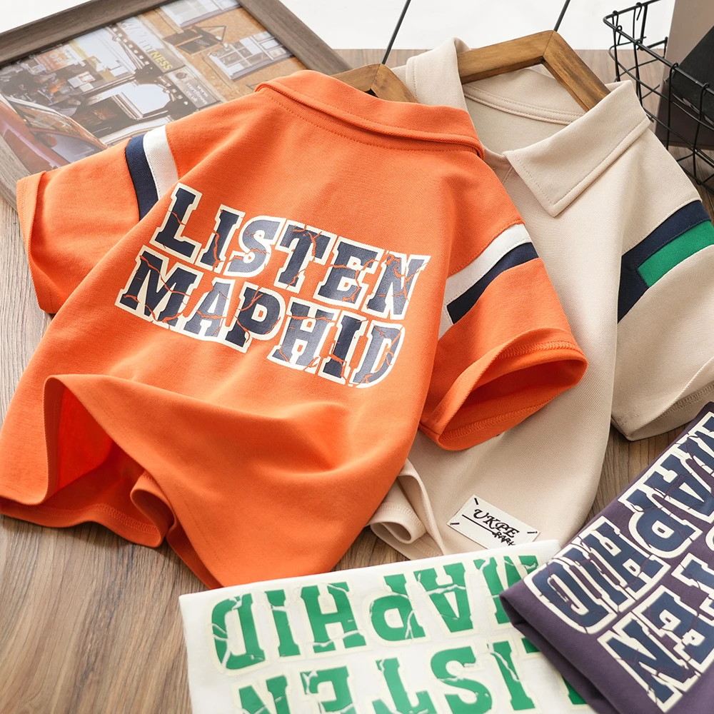 男童童装夏季新款百搭简约polo短袖中大童儿童翻领字母印花洋气