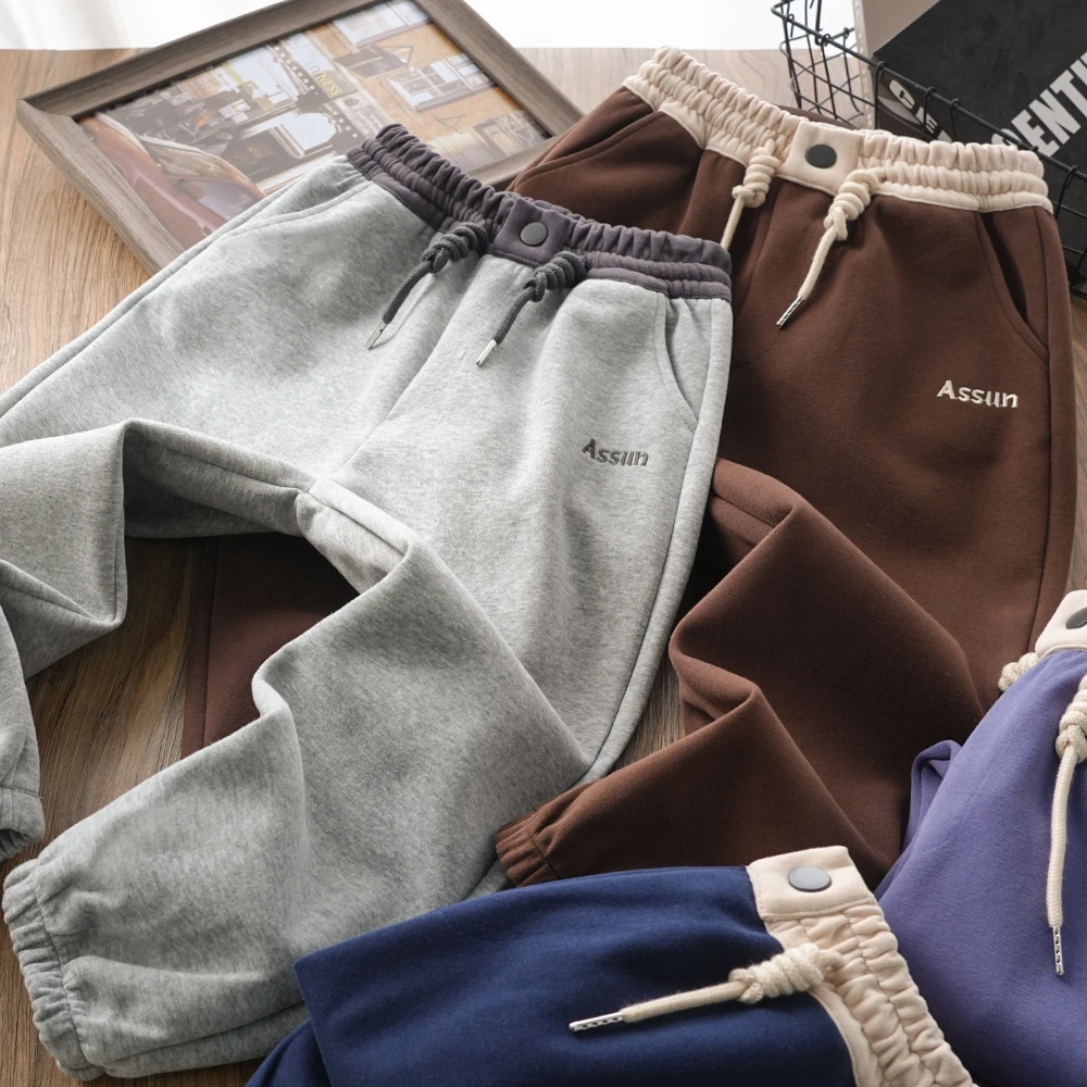 男童儿童春秋新款字母刺绣抽绳休闲裤子中大童百搭长裤2024017