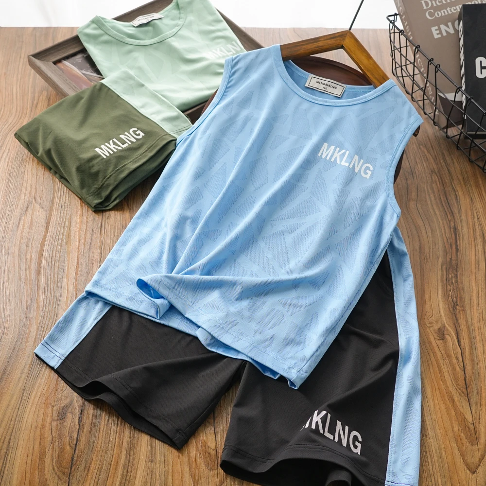 男童儿童夏季新款字母网眼速干背心套装中大童透气两件百搭36793