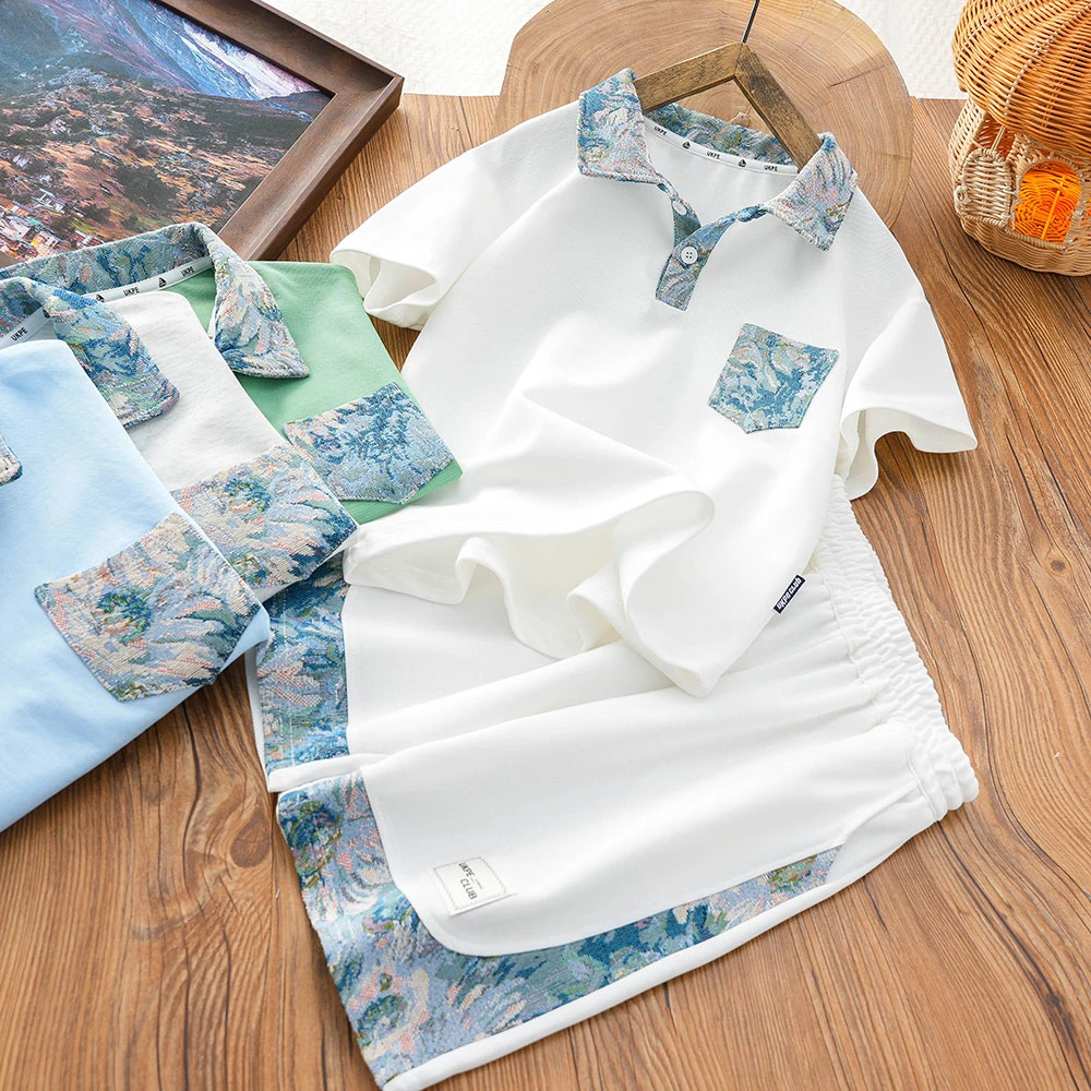 男童儿童夏季新款拼接口袋时尚polo短袖套装中大童洋气两件24X08