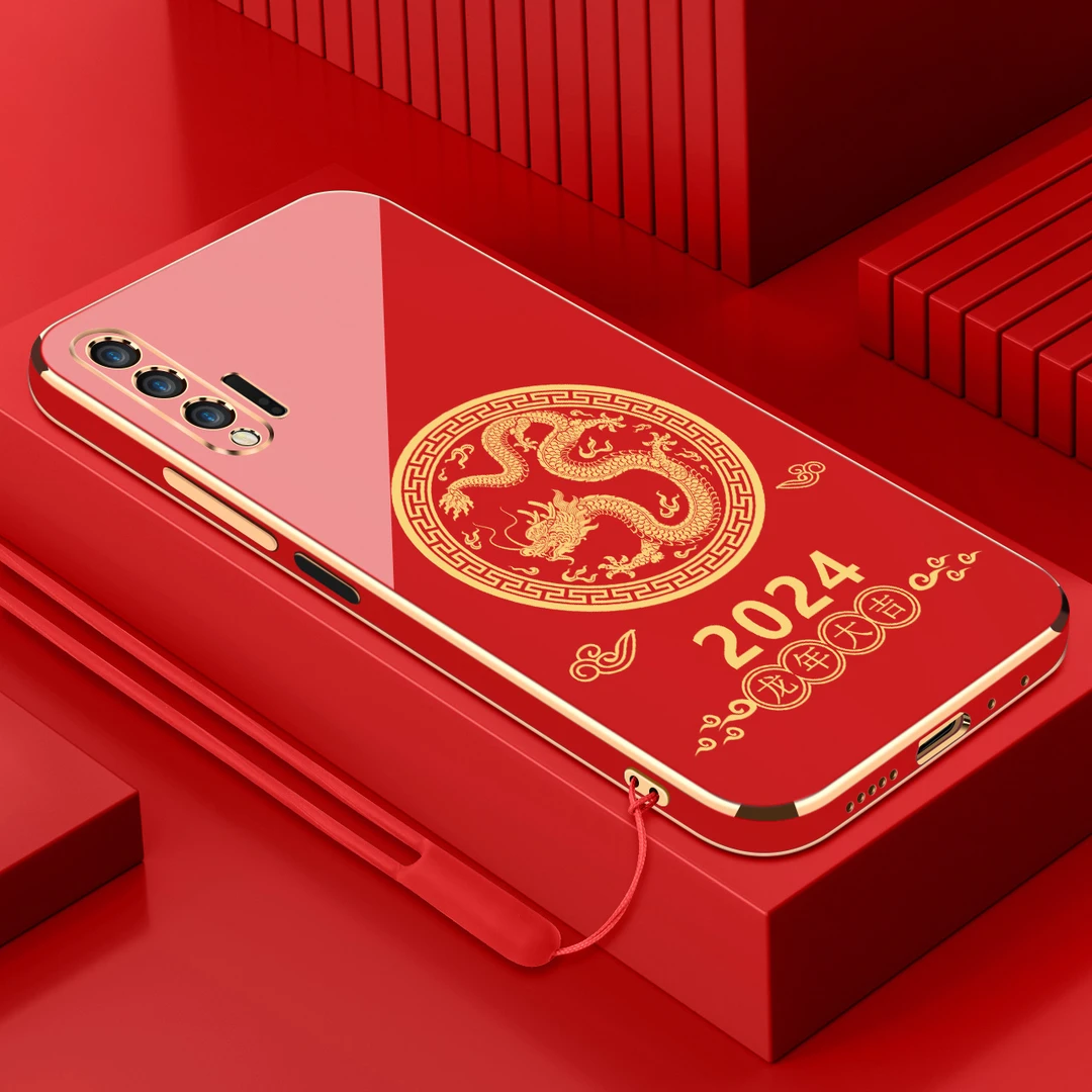 电镀龙年大吉适用华为nova6-5G手机壳防摔硅胶保护壳直边手机套