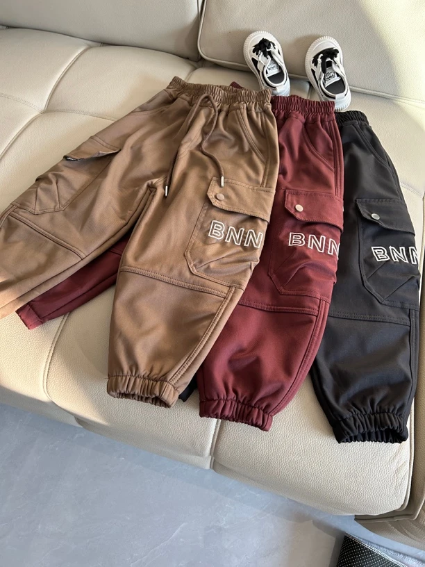 男童工装裤秋冬款2024新款男童秋装裤子潮痞帅大童冬季加绒一体绒