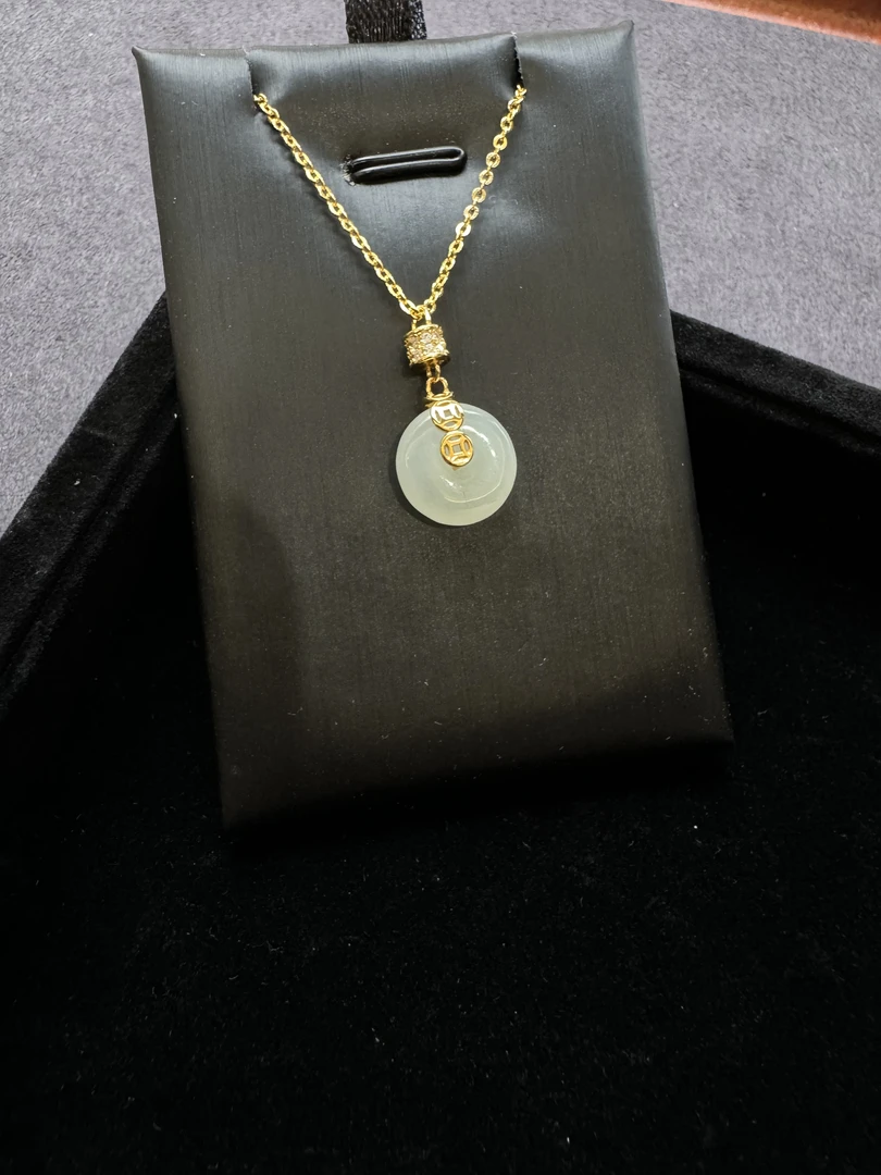 天然和田玉晴水平安扣吊坠约11*4mm 小众轻奢 镶嵌s925银