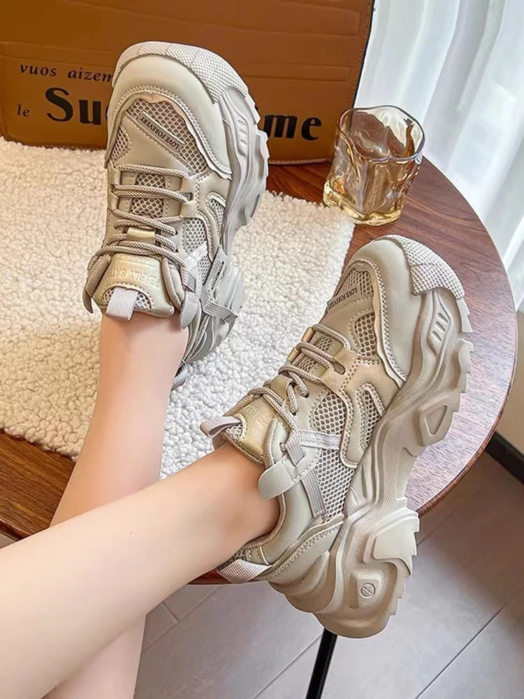 【老彭同学】春季新款百搭厚底网面老爹鞋2305-1