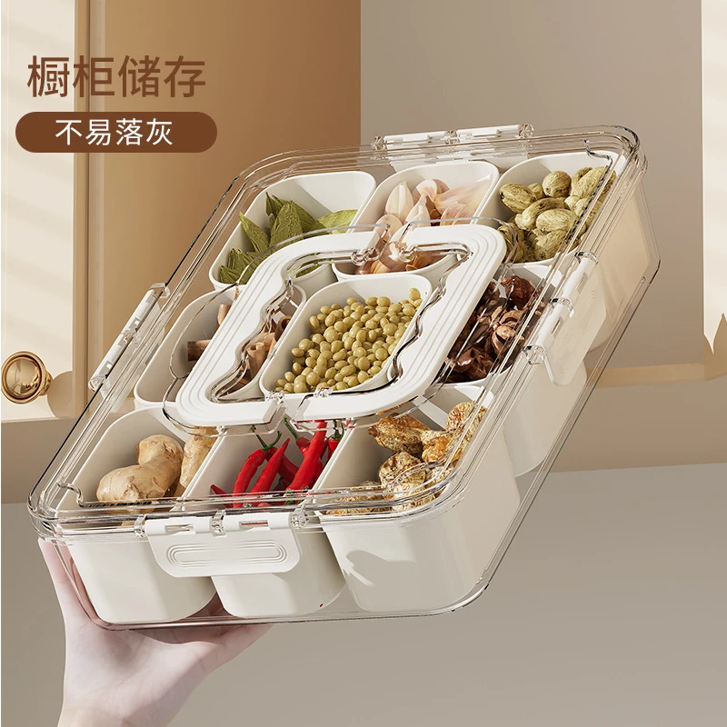 调料盒九分格手提香料佐料调味盒厨房透明大容量冰箱收纳盒