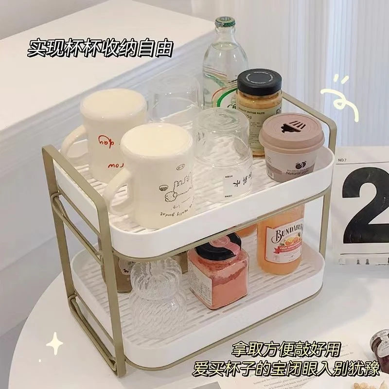 双层托盘架子茶杯水杯沥水架多功能厨房杯架家用杯子收纳置物架