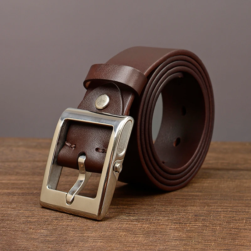 3.8CM头层牛皮真皮皮带男腰带不锈钢高档针扣时尚休闲2024年百搭