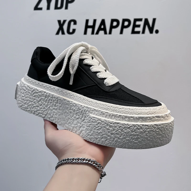 2025新款板鞋男款厚底增高英伦风百搭休闲薄款小众ins时尚帆布鞋