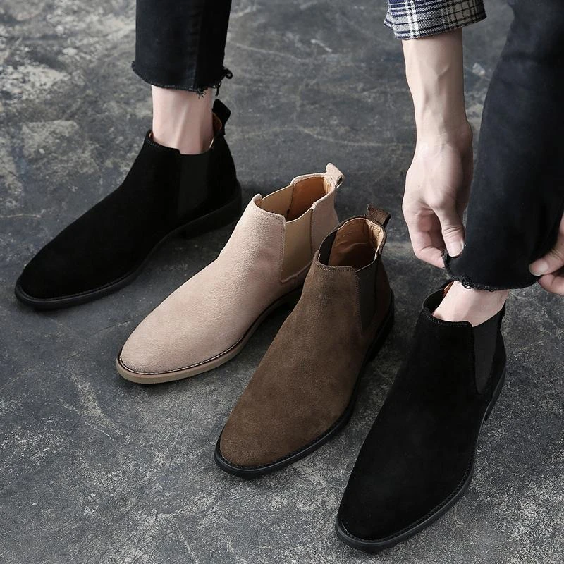 马丁靴男短靴英伦风内增高中帮皮鞋男潮百搭磨砂切尔西靴男年轻人