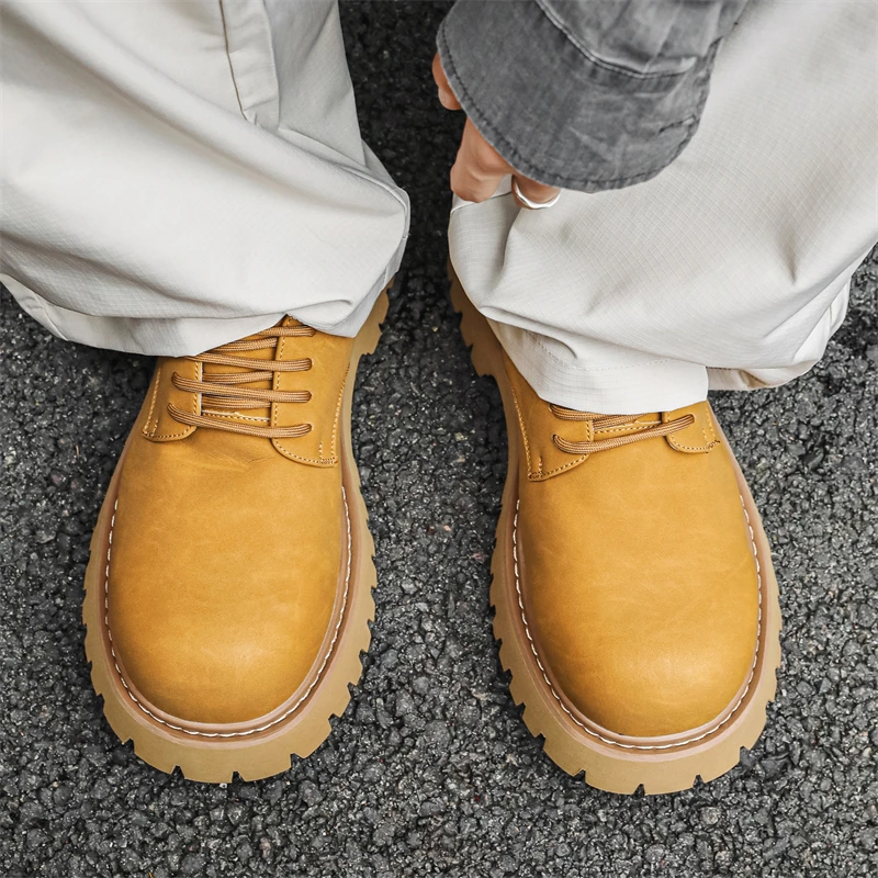 圆头德比鞋男新款夏季透气厚底增高正装低帮英伦风百搭休闲皮鞋男